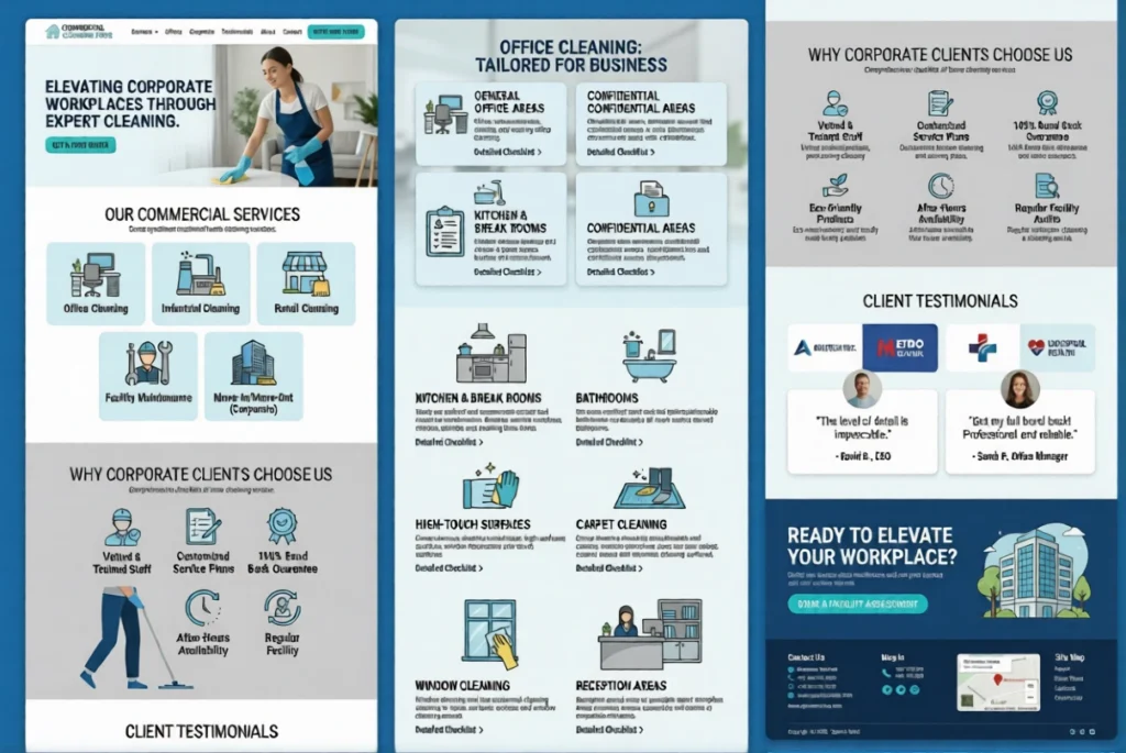 Office Cleaning Liverpool service page layout example The Moppsters