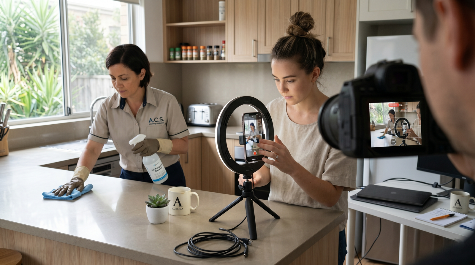 Cleaning equipment and branding for social posts