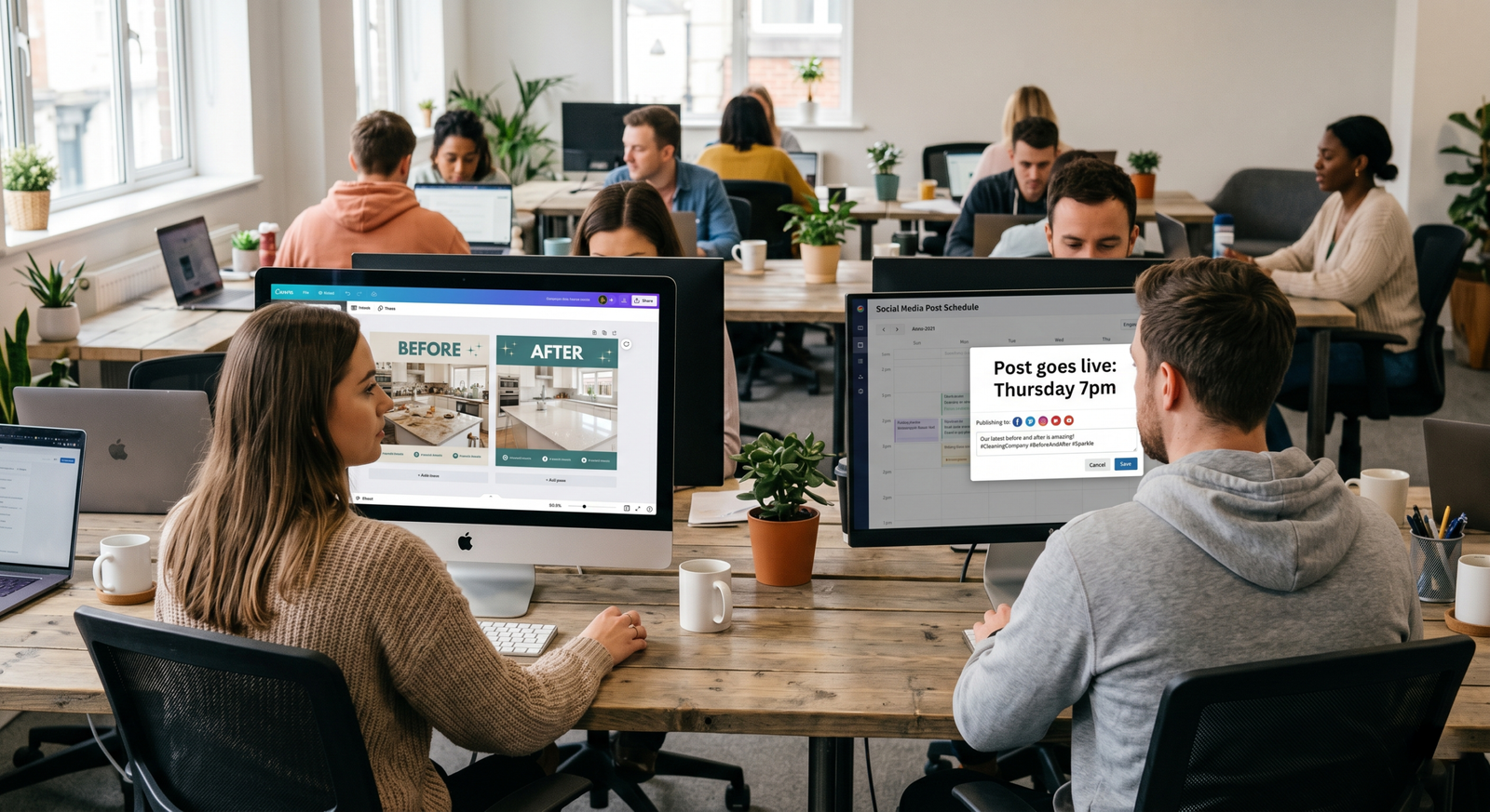 Content creation and posting schedule for cleaning company